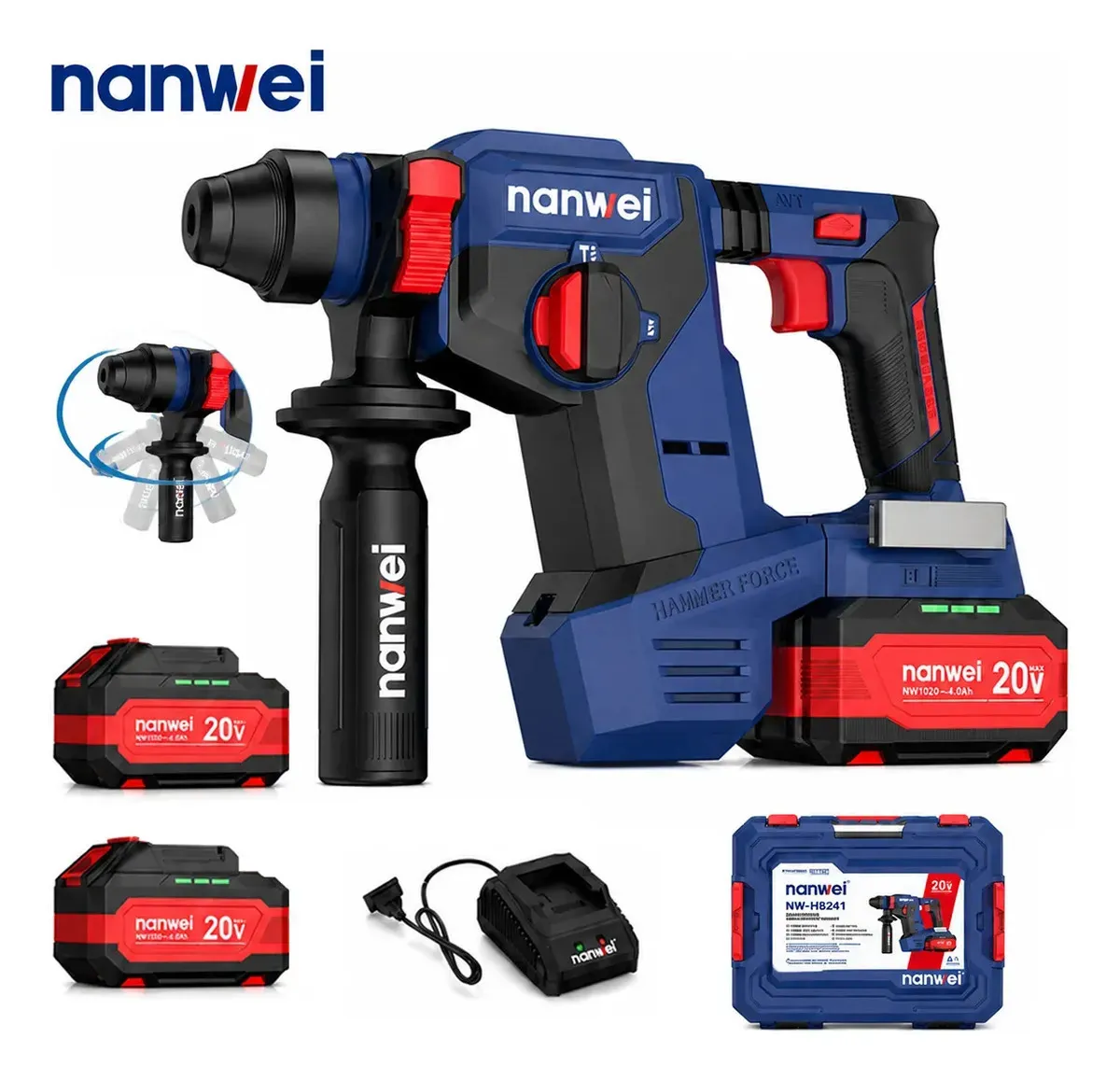 Rotomartillo Taladro Inalambrico sds plus 2j 4.0ah 2 baterías Nanwei