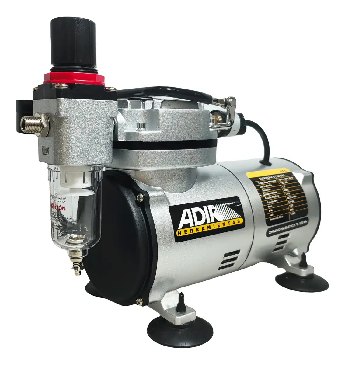 Mini Compresor Aire Aerógrafos 1/6hp Adir 675 Color Plateado Fase eléctrica Monofásica Frecuencia 60 Hz